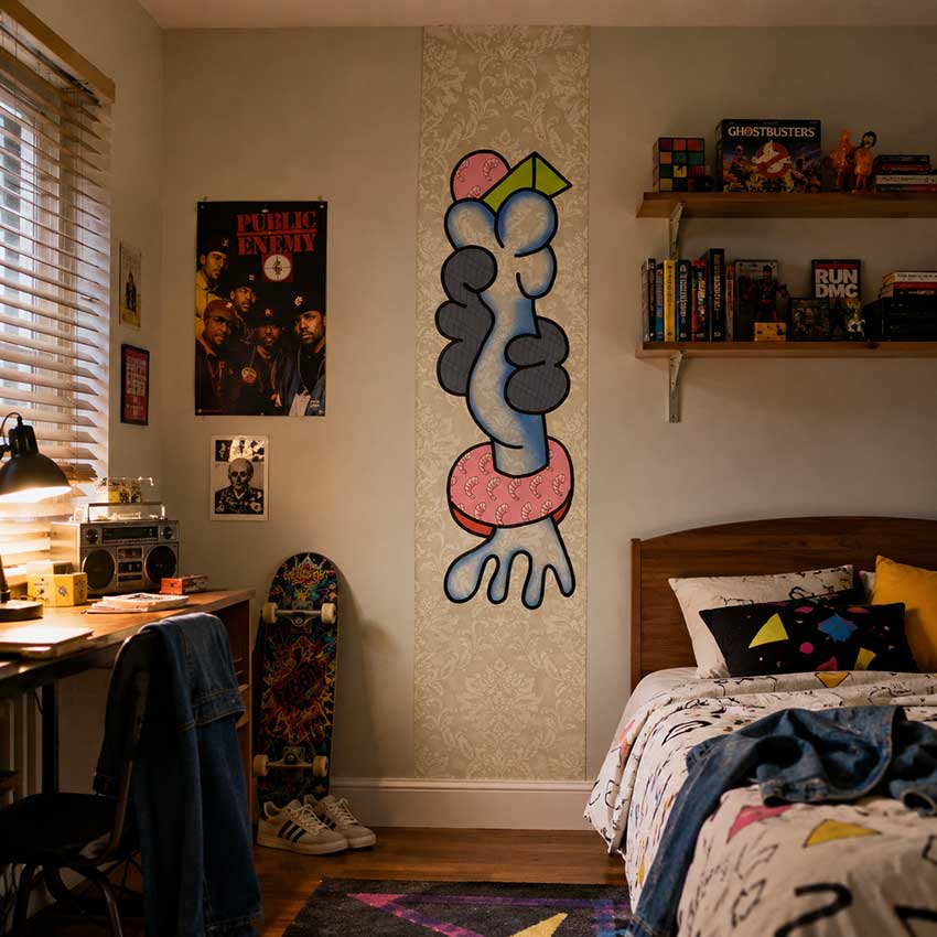 Against a background of #1 — The wallpaper is no longer a backdrop, but a stage. Œuvre de Rubin Plummer.