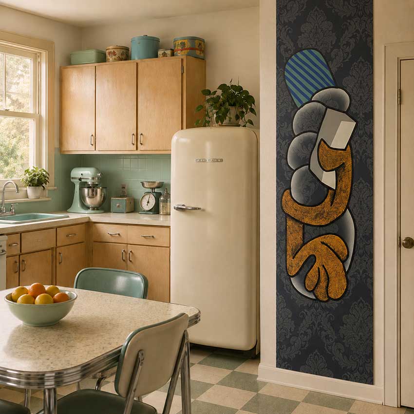 Against a background of #3 — The wallpaper is no longer a backdrop, but a stage. Œuvre de Rubin Plummer.