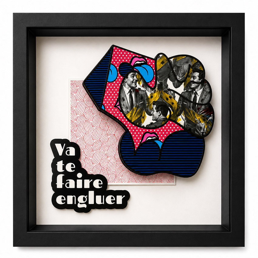 Engluer — Pièce unique · technique mixte · 25 × 25 cm · cadre noir — œuvre de Rubin Plummer